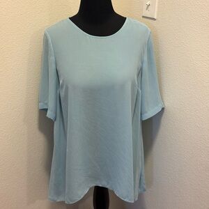 Vince Camuto Blue High Low Tunic Top Blouse Short Sleeve Aqua Size M